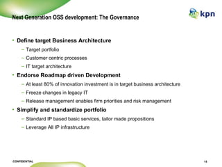 Next Generation OSS development: The Governance <ul><li>Define target   Business Architecture </li></ul><ul><ul><li>Target...