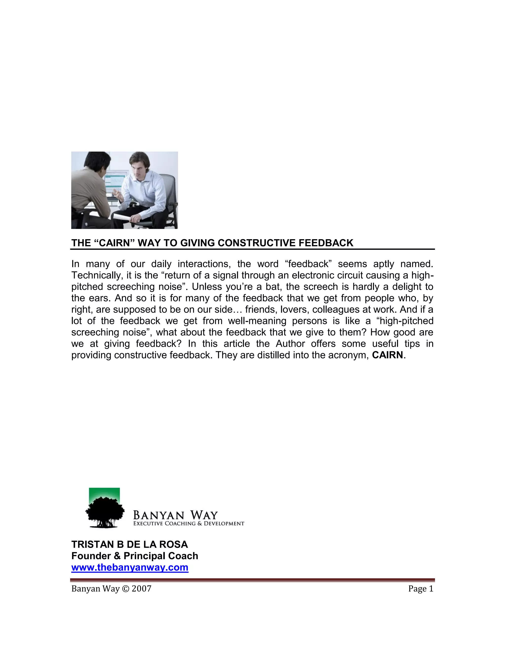 The CAIRN Way To Giving Constructive Feedback PDF