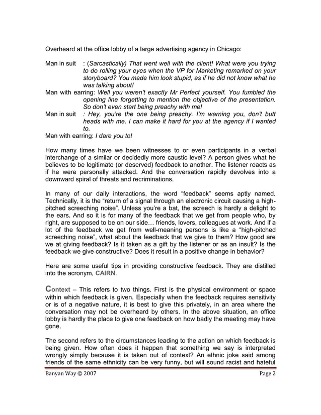The CAIRN Way To Giving Constructive Feedback PDF