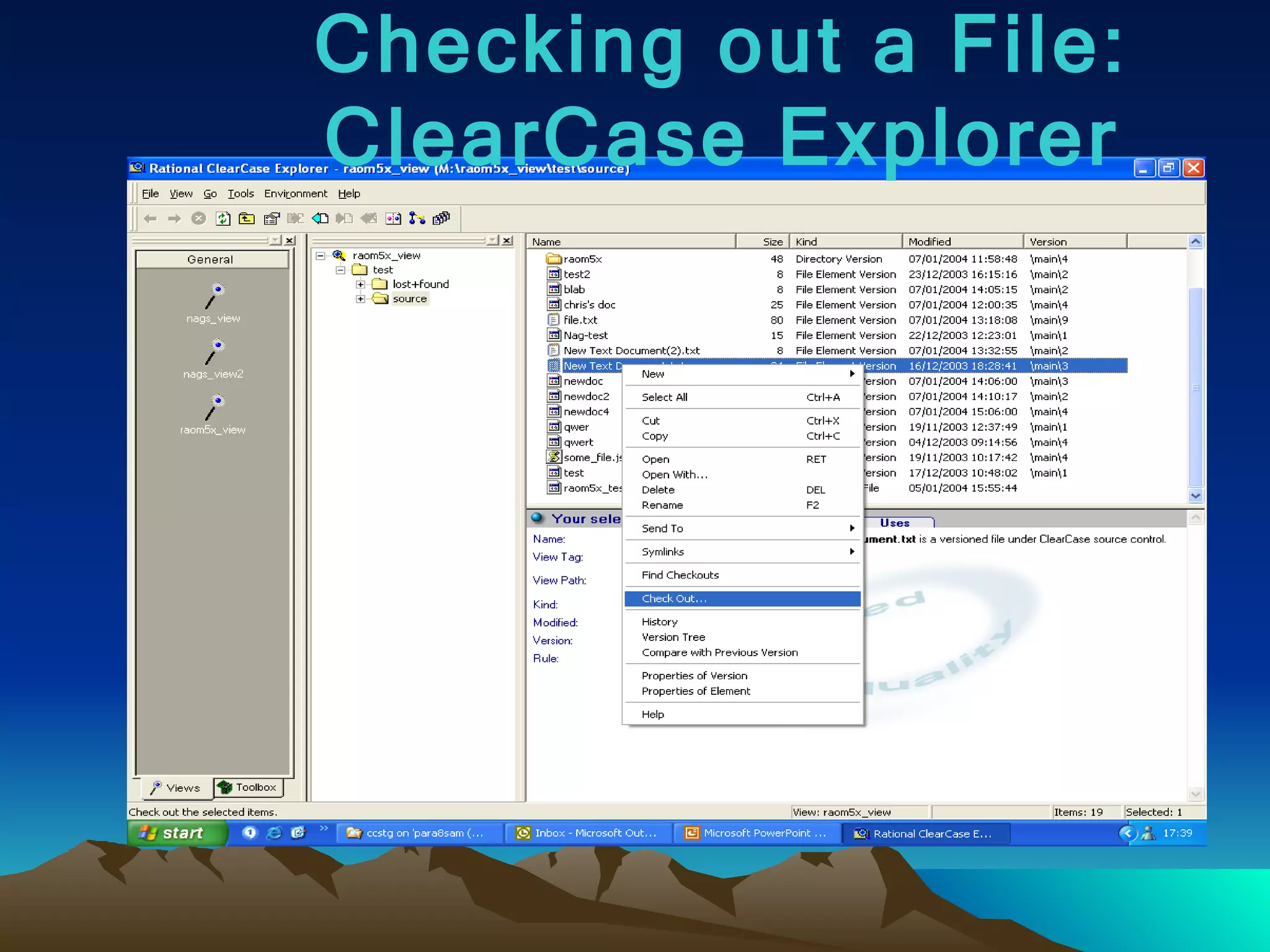 Checking out a File: ClearCase Explorer 