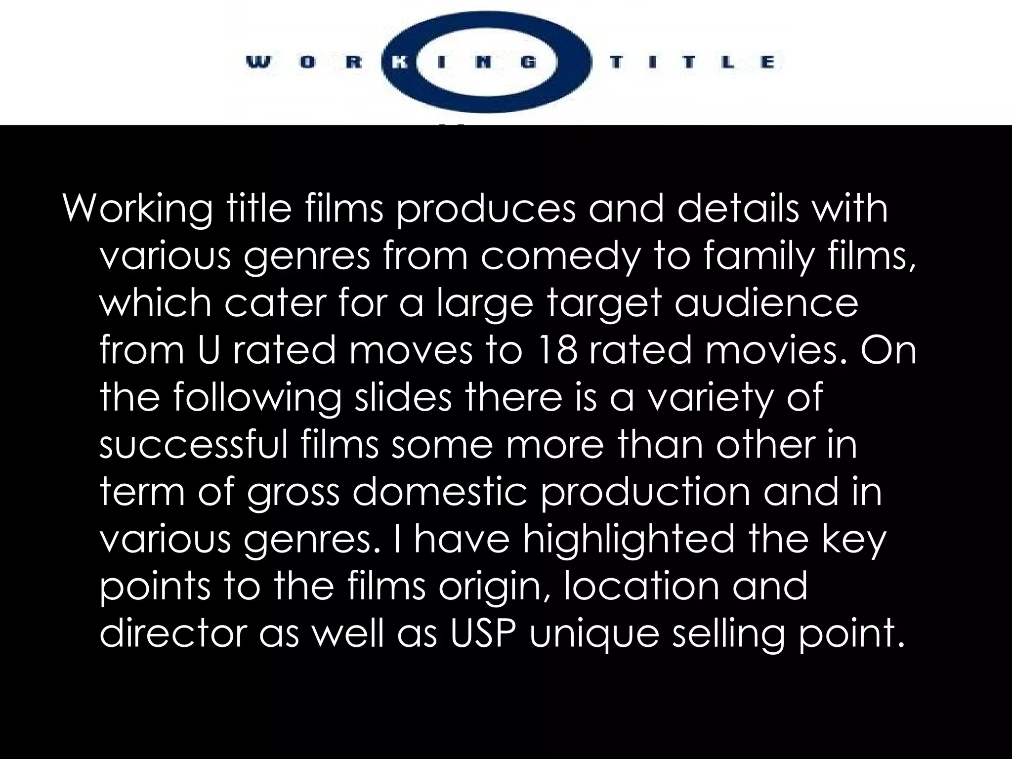 As britsih film research working title films ppt