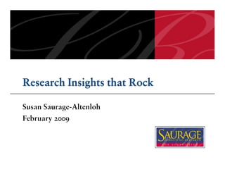 Research Insights that Rock

Susan Saurage-Altenloh
February 2009
 