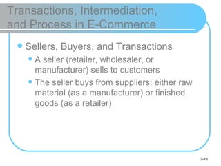 Transactions, Intermediation,  and Process in E-Commerce <ul><li>Sellers, Buyers, and Transactions </li></ul><ul><ul><li>A...