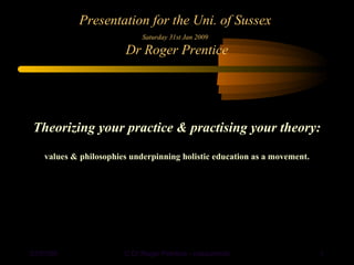Presentation for the Uni. of Sussex  Saturday 31st Jan 2009   Dr Roger Prentice ,[object Object],[object Object]