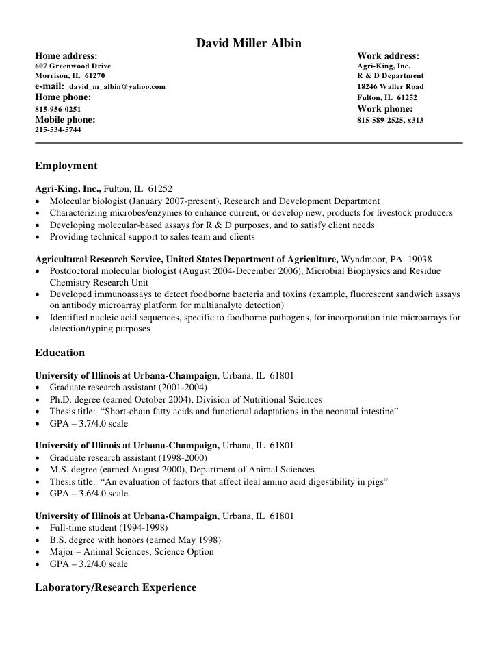 Resume for animal science degree