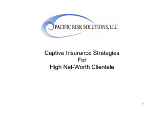 Captive Insurance Strategies
            For
 High Net-Worth Clientele




                               1
 
