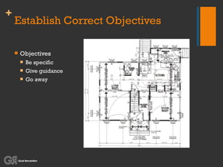 Establish Correct Objectives Objectives Be specific Give guidance Go away 