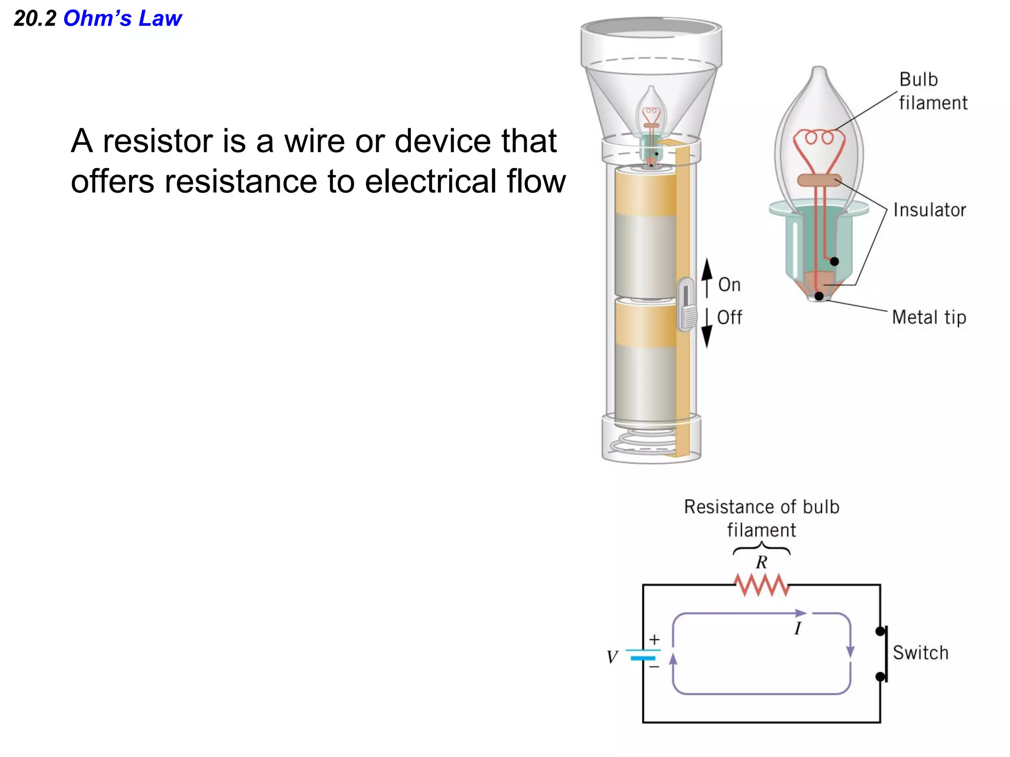 20.2  Ohm’s Law A resistor is a wire or device that offers resistance to electrical flow 