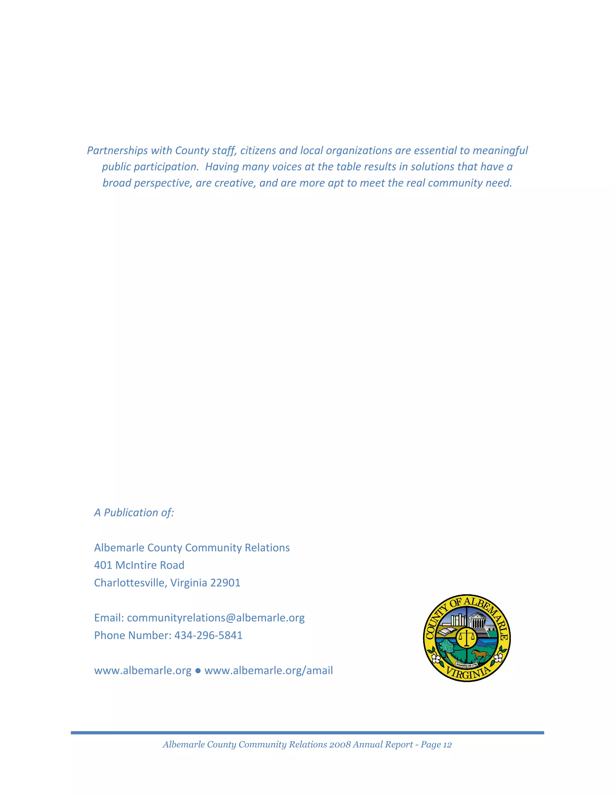 Community Relations Annual Report 2008