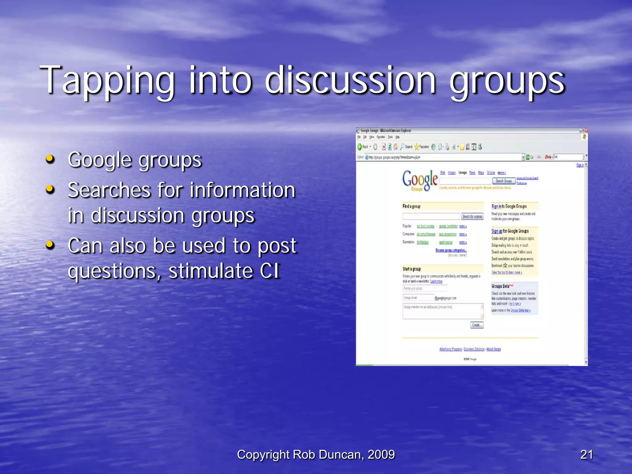 Competitive Intelligence -  Fast, Cheap & Ethical By Rob Duncan March 5, 2009