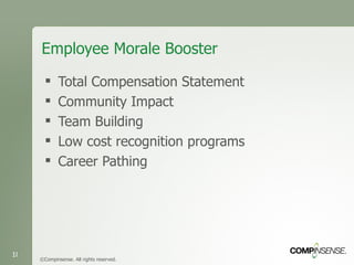 Employee Morale Booster Total Compensation Statement Community Impact Team Building Low cost recognition programs Career Pathing ©Compinsense. All rights reserved. 