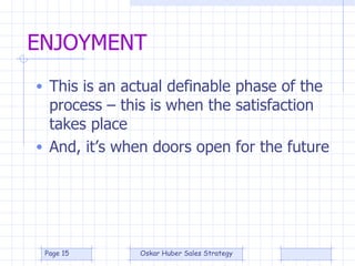 ENJOYMENT This is an actual definable phase of the process – this is when the satisfaction takes place And, it’s when doors open for the future 