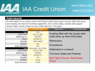 Anything filed with the county clerk could show up here (Only Bad).  Bankruptcy Foreclosure Defendant in a lawsuit Tax liens (State and Federal) BUT  NOT  Divorce, Real Estate Taxes 