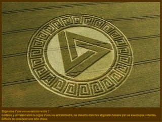 Stigmates d'une venue extraterrestre ? Certains y verraient alors le signe d'une vie extraterrestre, les dessins étant les stigmates laissés par les soucoupes volantes. Difficile de concevoir une telle chose. 