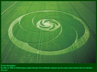 Un son dévastateur. En effet, en 1989, le météorologue anglais George Terence Meaden explique que les crops circles seraient dus à la vibration d'un son. 