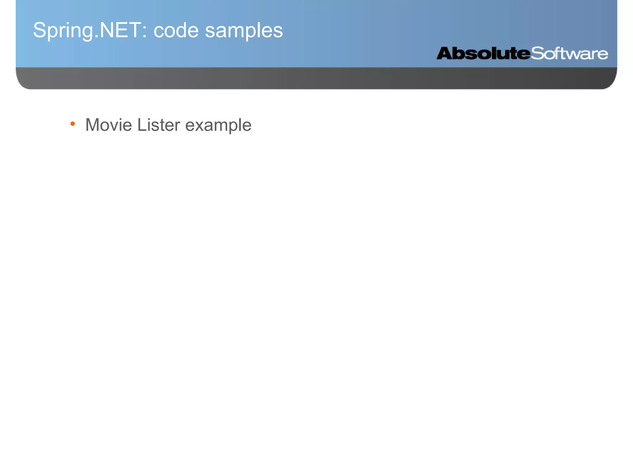 Spring.NET: code samples Movie Lister example 