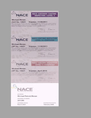 NACE Certified Coating Inspector Certifications