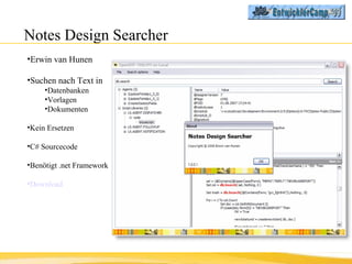 Notes Design Searcher Erwin van Hunen  Suchen nach Text in Datenbanken Vorlagen Dokumenten Kein Ersetzen C# Sourcecode Benötigt .net Framework Download 