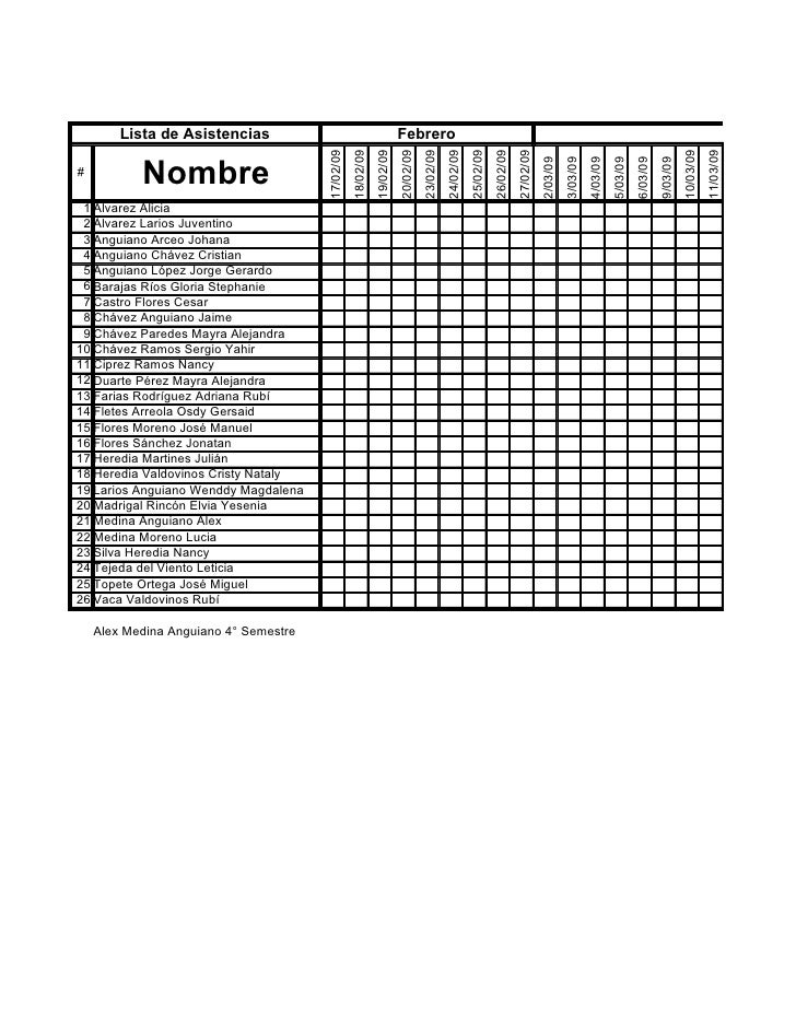 lista de asistencias y calendario 2009 lista de asistencias