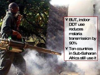 BUT, indoor DDT use reduces malaria transmission by 90% Ten countries in Sub-Saharan Africa still use it 