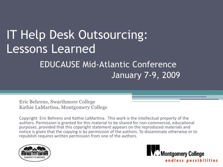 Help Desk Outsourcing Lessons Learned Educause Marc 2009