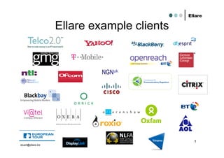 Ellare

                    Ellare example clients


                             NGNuk




                                               1
stuart@ellare.biz
 