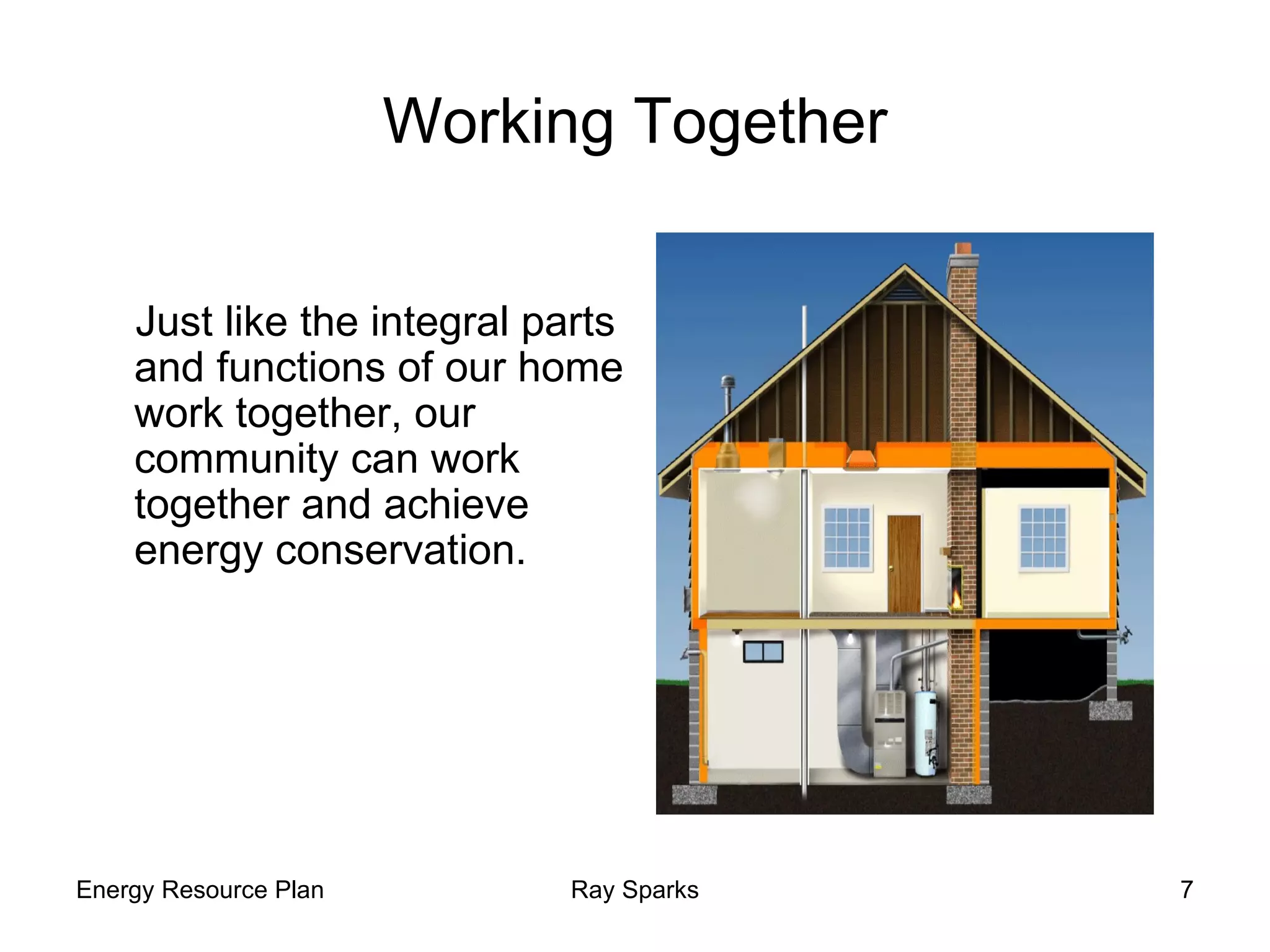 Working Together Just like the integral parts and functions of our home work together, our community can work together and achieve energy conservation. 