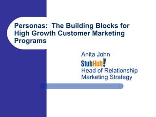 Personas:  The Building Blocks for High Growth Customer Marketing Programs Anita John Head of Relationship Marketing Strategy 