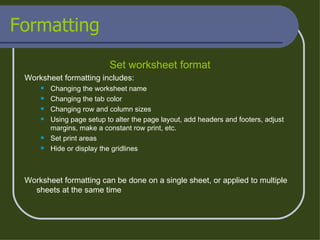 Format Worksheet Learning Excel Training | PPT