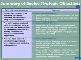 Summary of Evolve Strategic Objectives 4 Next Evolve Strategic Objectives Outcome <ul><li>Combat discrimination in the wor...