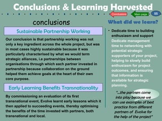 Conclusions & Learning Harvested By commissioning an evaluation of its first transnational event, Evolve learnt early less...