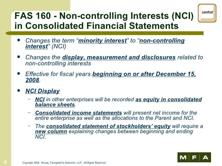 business combinations consolidations non controlling interest balance sheet