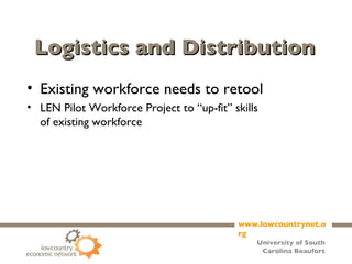 Logistics and Distribution Existing workforce needs to retool LEN Pilot Workforce Project to “up-fit” skills  of existing workforce 