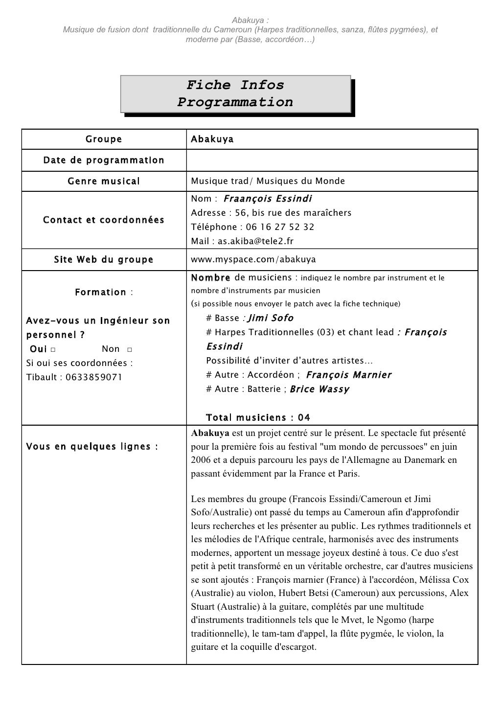 Fiche Technique Abakuya2009