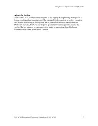 Forecast Performance To Set Safety Stocks