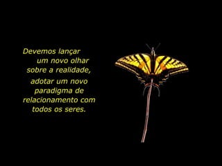 Devemos lançar  um novo olhar  sobre a realidade,  adotar um novo paradigma de relacionamento com todos os seres. 