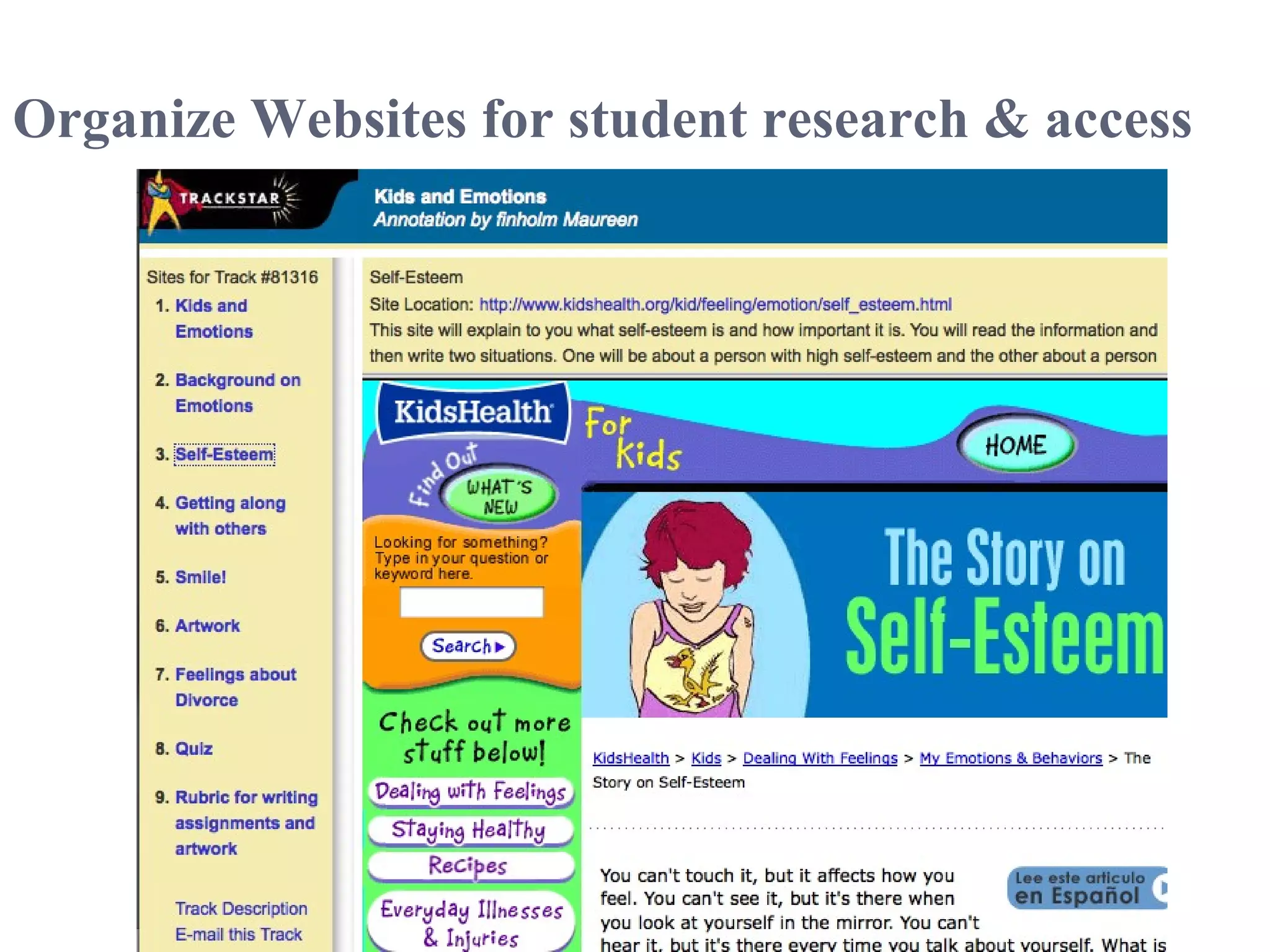 Organize Websites for student research & access 