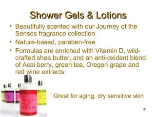 Shower Gels & Lotions ,[object Object],[object Object],[object Object],Great for aging, dry sensitive skin 