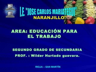 I.E. &quot;JOSE CARLOS MARIATEGUI&quot; SEGUNDO GRADO DE SECUNDARIA PROF. : Wilder Hurtado guevara. RIOJA – SAN MARTÍN NARANJILLO&quot; AREA: EDUCACIÓN PARA EL TRABAJO 