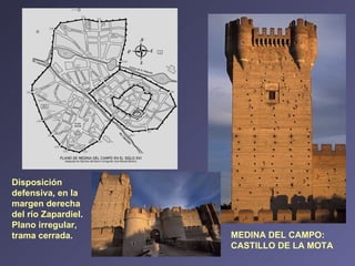 MEDINA DEL CAMPO: CASTILLO DE LA MOTA Disposición defensiva ,  en la margen derecha del río Zapardiel . Plano irregular, trama cerrada. 