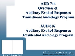 AUD 744 Overview of  Auditory Evoked Responses Transitional Audiology Program AUD 616  Auditory Evoked Responses Residential Audiology Program Henry P. Trahan, Au.D. 