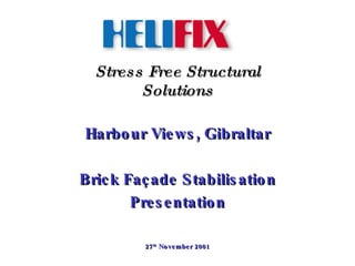 Stress Free Structural Solutions Harbour Views, Gibraltar Brick Façade Stabilisation Presentation 27 th  November 2001 
