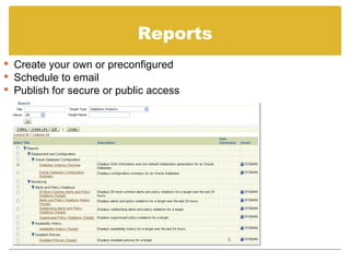 Reports Create your own or preconfigured Schedule to email Publish for secure or public access 