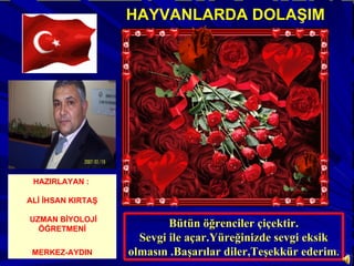 Bütün öğrenciler çiçektir. Sevgi ile açar.Yüreğinizde sevgi eksik olmasın .Başarılar diler,Teşekkür ederim . HAZIRLAYAN :  ALİ İHSAN KIRTAŞ UZMAN BİYOLOJİ ÖĞRETMENİ MERKEZ-AYDIN HAYVANLARDA DOLAŞIM 