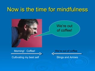 Now is the time for mindfulness Cultivating my best self Slings and Arrows Morning!  Coffee!  We’re out of coffee We’re out of coffee! 