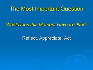 The Most Important Question What Does this Moment Have to Offer?  Reflect, Appreciate, Act 