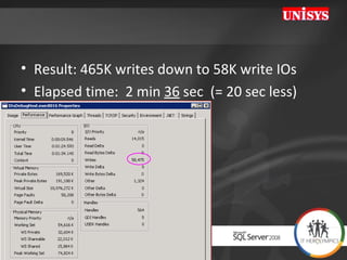 Result: 465K writes down to 58K write IOs Elapsed time:  2 min  36  sec  (= 20 sec less)  