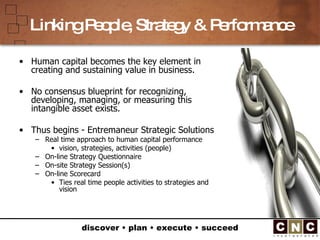 Linking People, Strategy & Performance <ul><li>Human capital becomes the key element in creating and sustaining value in b...