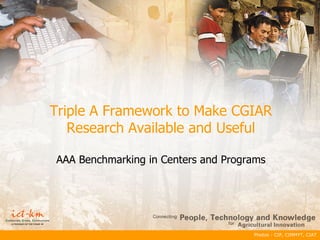 Photos : CIP, CIMMYT, CIAT Triple A Framework to Make CGIAR Research Available and Useful AAA Benchmarking in Centers and Programs 