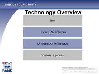 Technology Overview ID VoiceBANK Infrastructure Customer Application ID VoiceBANK Services User 